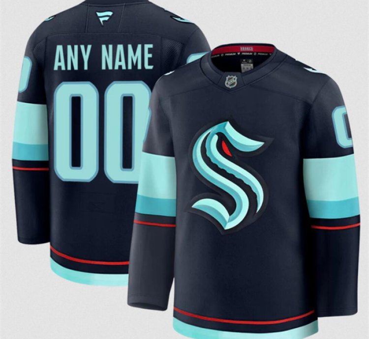 Mens Custom Seattle Kraken Jersey Name Number 2025 Home Navy