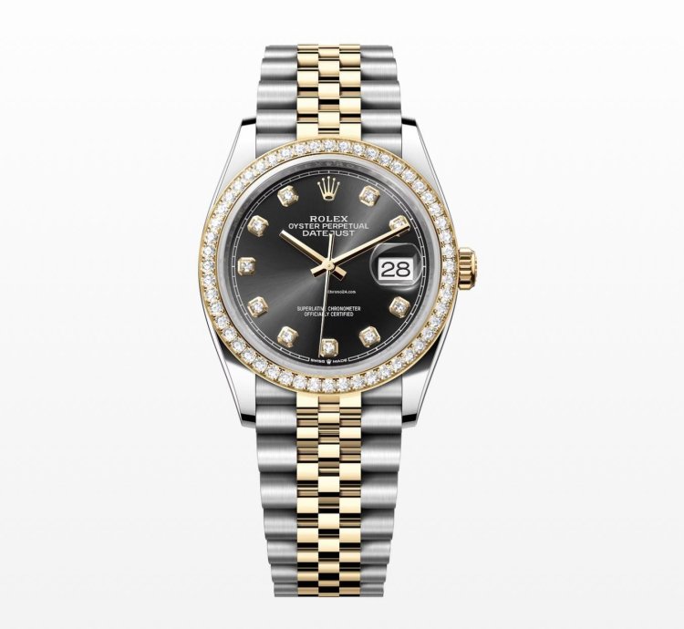 Rolex Datejust 36 2025 New Datejust 36 Yellow Gold Two Tone Diamond Bezel Black Jubilee