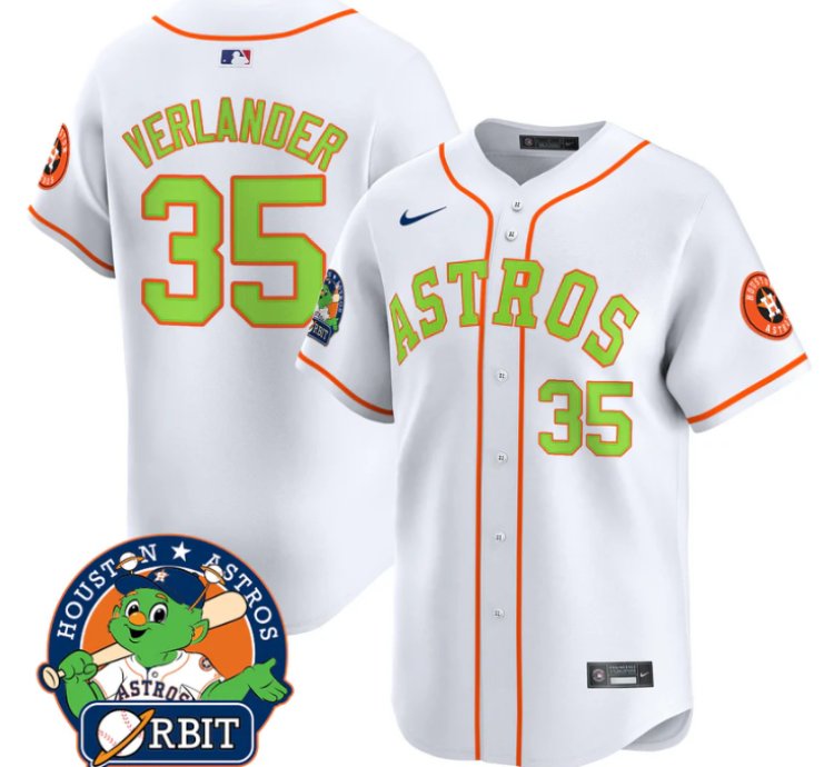 Justin Verlander Jersey 35 Astros Orbit Patch Vapor Premier Limited V2 Stitched White