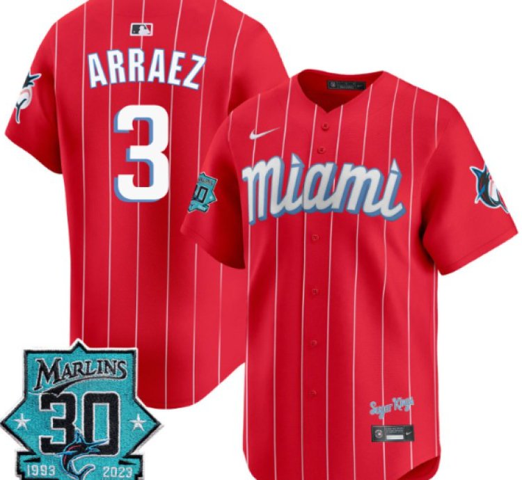 Luis Arraez Jersey 3 Miami Marlins 30 Seasons Anniversary Patch Limited Stitched City Connect