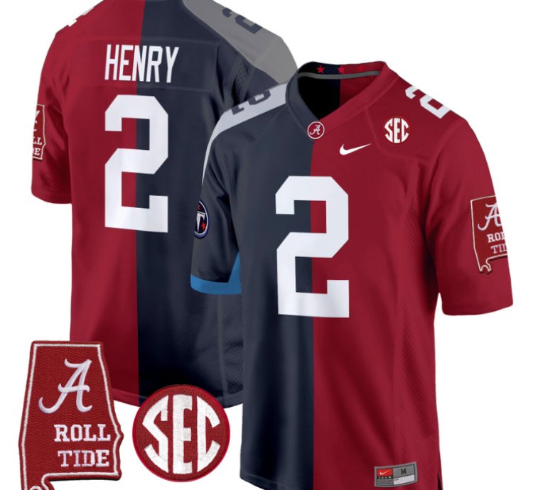 Derrick Henry Jersey Titans 2 Alabama Crimson Tide Split Football Game Stitched