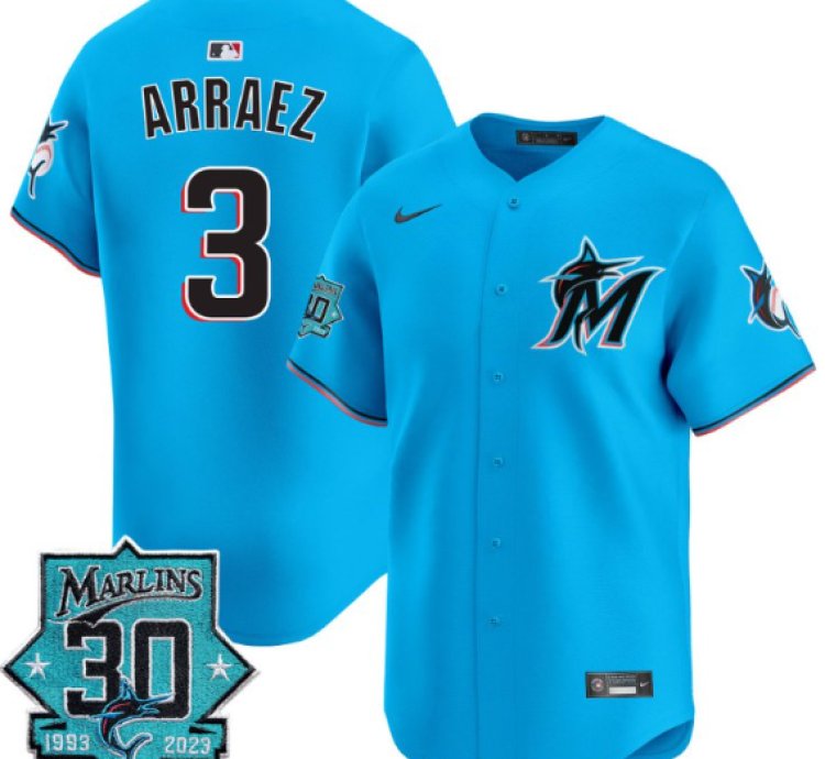 Luis Arraez Jersey 3 Miami Marlins 30 Seasons Anniversary Patch Limited Stitched Blue