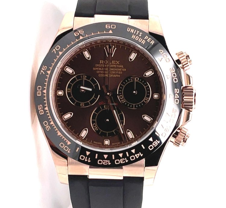 Rolex Daytona 116515 18k Rose Gold Chocolate Oysterflex Box Papers New