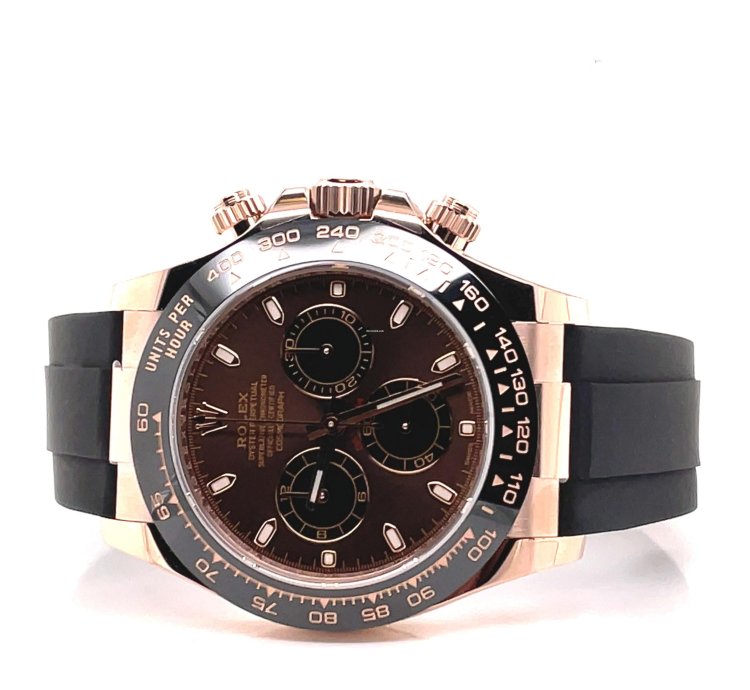 Rolex Daytona 116515 18k Rose Gold Chocolate Oysterflex Box Papers New