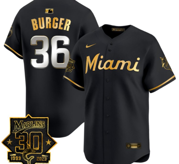 Jake Burger Jersey 36 Miami Marlins 30 Seasons Anniversary Patch Vapor Limited Stitched Black Gold