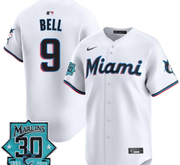 Josh Bell Jersey 9 Miami Marlins 30 Seasons Anniversary Patch Limited Stitched White