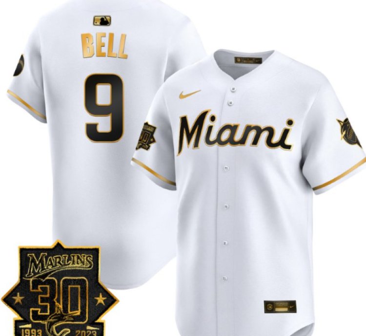 Josh Bell Jersey 9 Miami Marlins 30 Seasons Anniversary Patch Limited Stitched White Gold