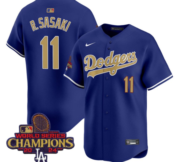 Roki Sasaki Jersey 11 Dodgers 2025 Gold Vapor Premier Stitched Royal