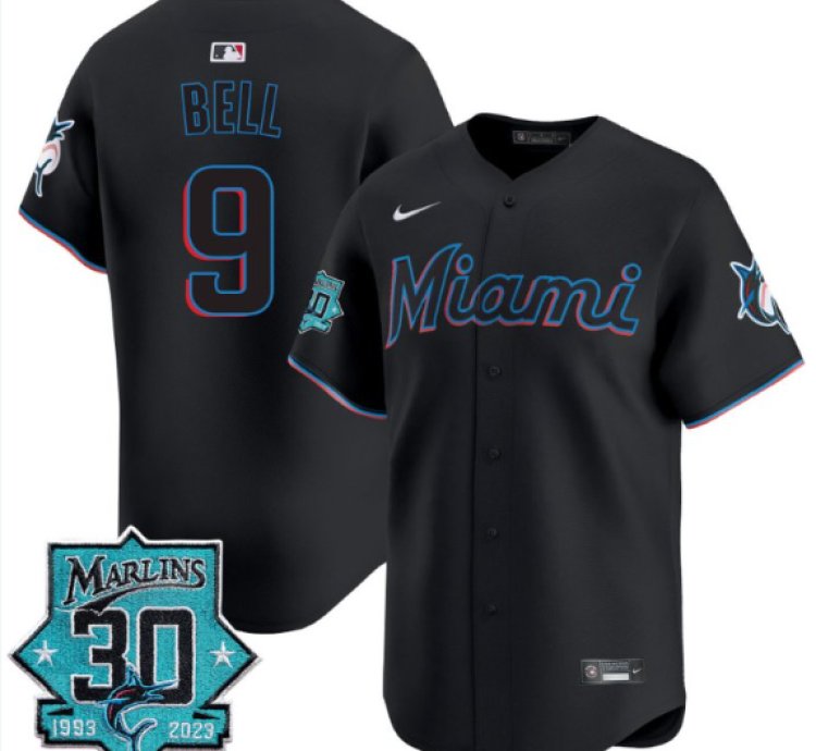 Josh Bell Jersey 9 Miami Marlins 30 Seasons Anniversary Patch Limited Stitched Black