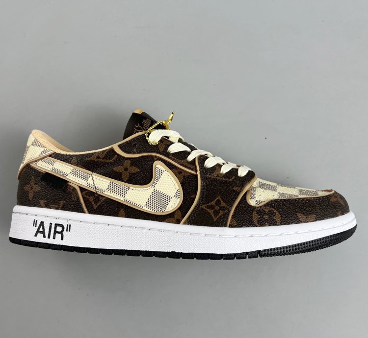 Louis Vuitton x Travis Scott x Jordan 1 Low Lv Damier Azur Brown
