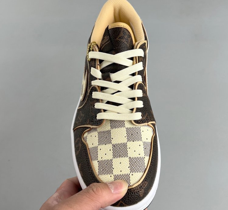 Louis Vuitton x Travis Scott x Jordan 1 Low Lv Damier Azur Brown