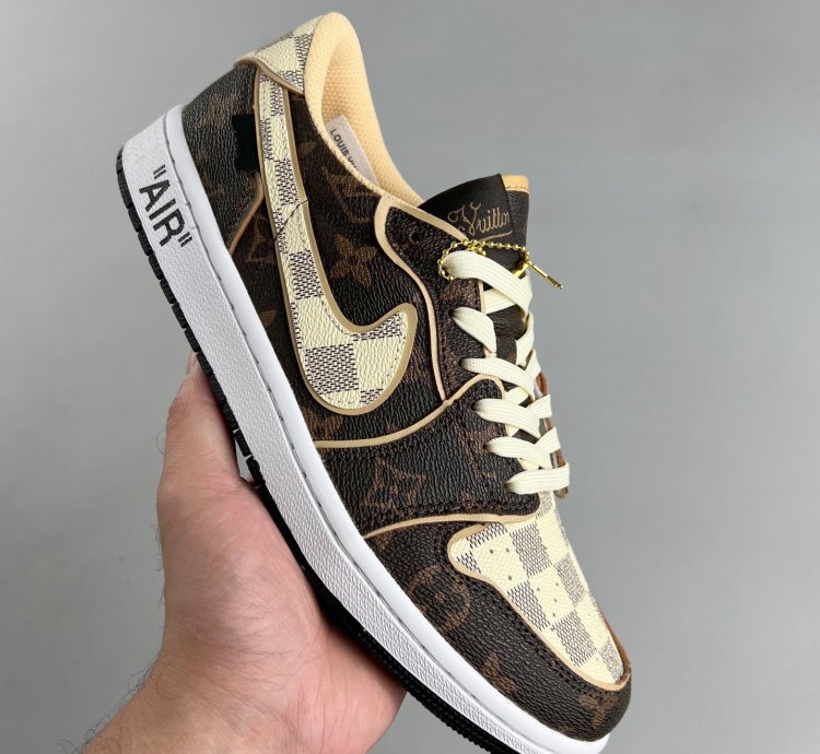 Louis Vuitton x Travis Scott x Jordan 1 Low Lv Damier Azur Brown