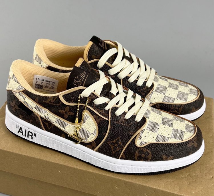 Louis Vuitton x Travis Scott x Jordan 1 Low Lv Damier Azur Brown