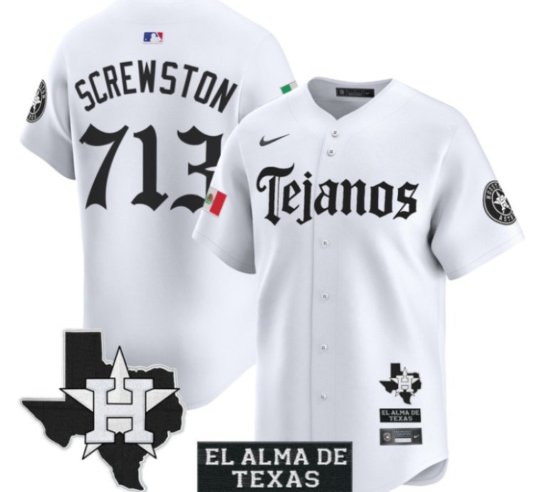 Screwston Jersey 713 Houston Astros Mexico Tejano Barrio Style Vapor Limited Stitched White