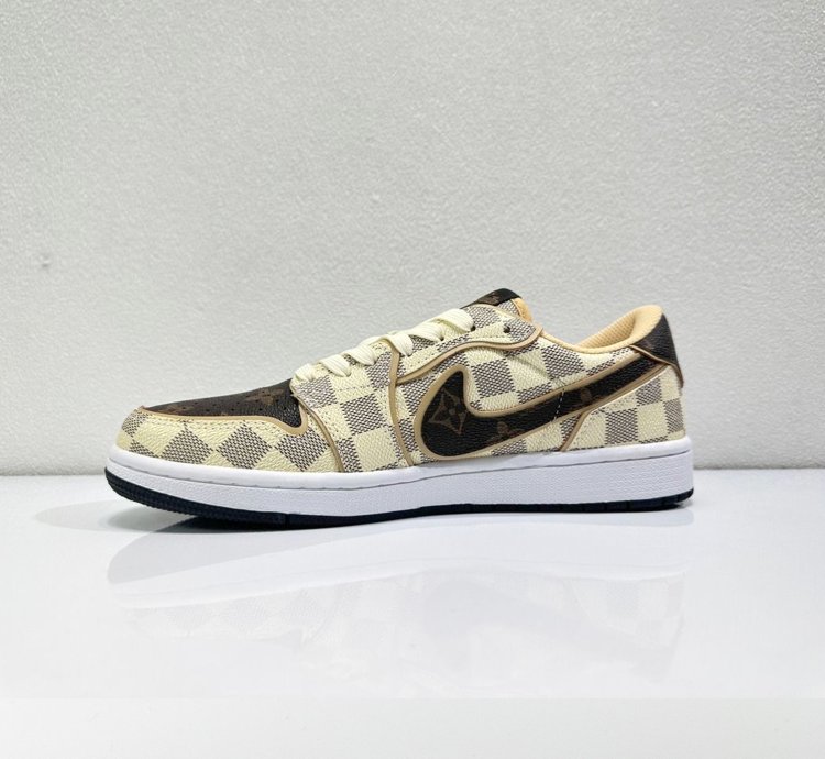 Louis Vuitton X Travis Scott Jordan 1 Low Lv Damier Azur White Brown