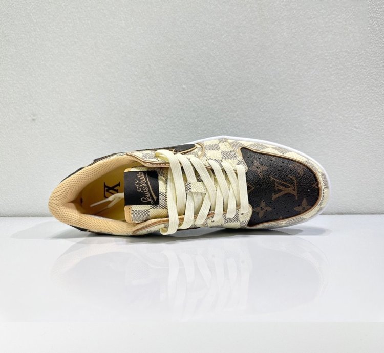 Louis Vuitton X Travis Scott Jordan 1 Low Lv Damier Azur White Brown