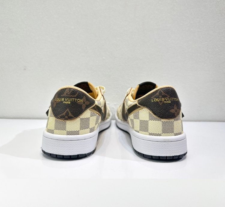 Louis Vuitton X Travis Scott Jordan 1 Low Lv Damier Azur White Brown