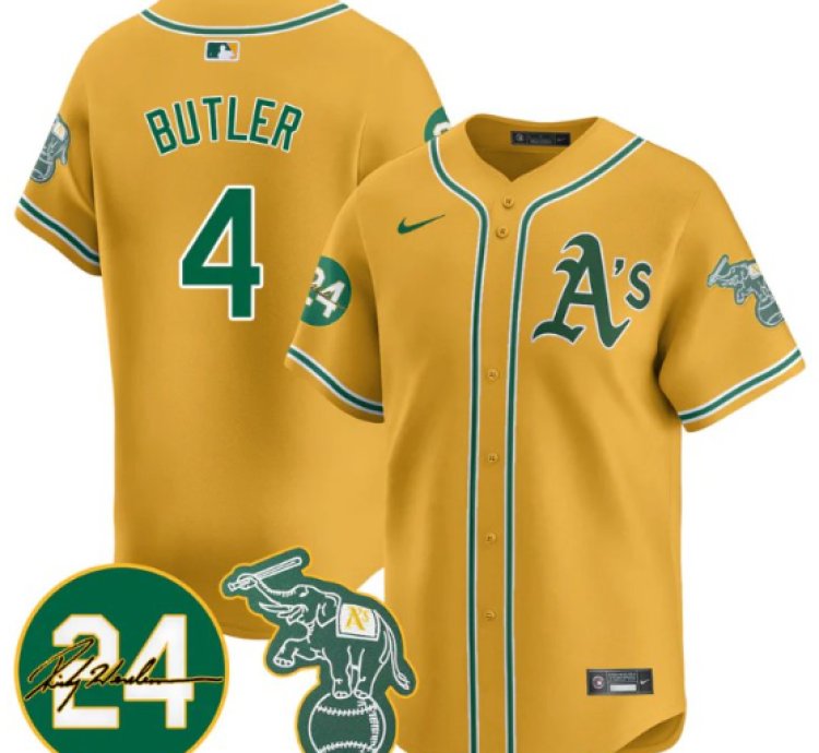 Lawrence Butler Jersey 4 Oakland Athletics 2025 Rickey Henderson Memorial Stitched Yellow