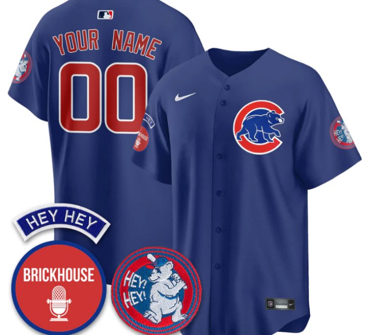 Custom Chicago Cubs Jersey Jack Brickhouse Hey Hey Patch Limited Stitched Blue