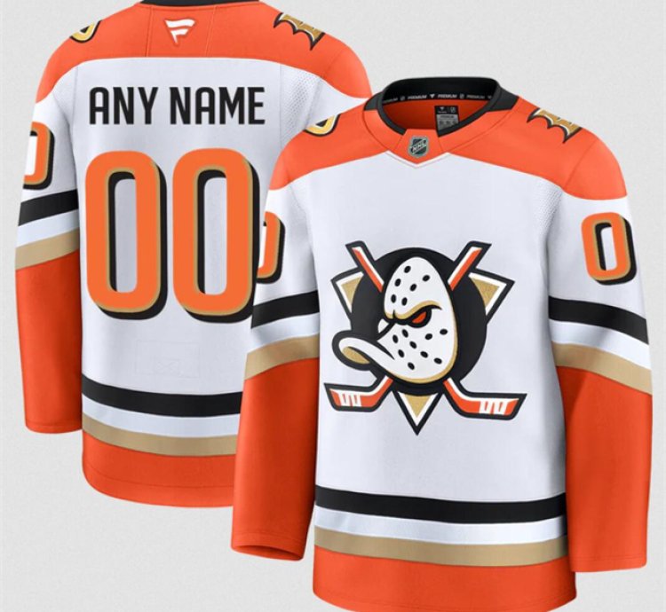 Mens Custom Anaheim Ducks Jersey Name Number 2025 Away White Stitched