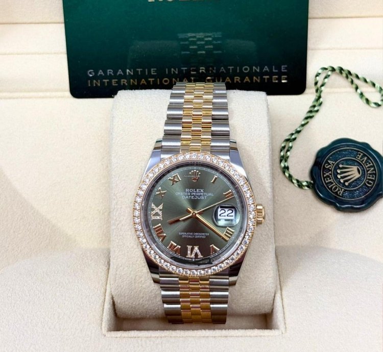 Rolex Datejust 36 126283rbr Datejust 36mm Two-tone Diamond Bezel Olive Green Dial Vi Ix Diamond-set Jubilee