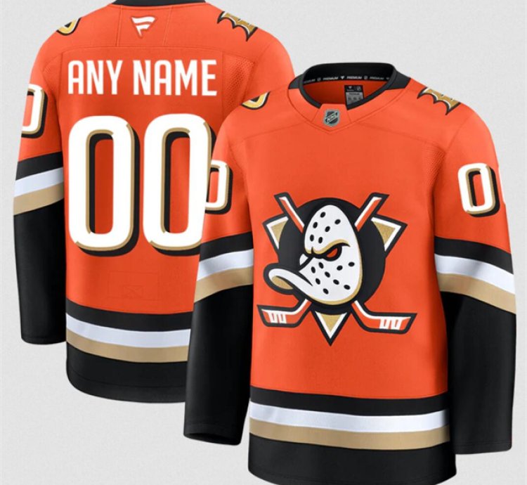 Mens Custom Anaheim Ducks Jersey Name Number 2025 Home Orange Stitched