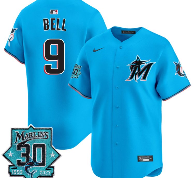 Josh Bell Jersey 9 Miami Marlins 30 Seasons Anniversary Patch Limited Stitched Blue