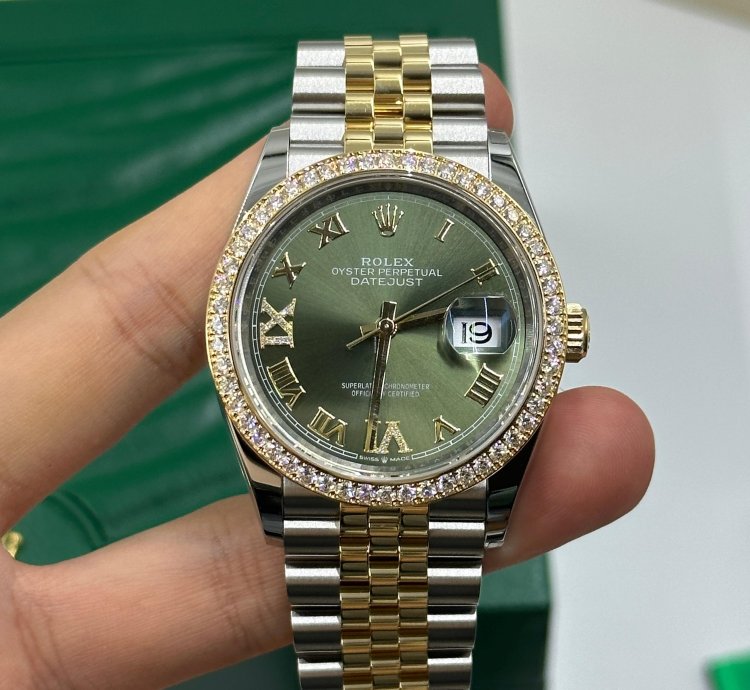 Rolex Datejust 36 126283rbr Green Roman Dial Diamond Bezel Jubilee