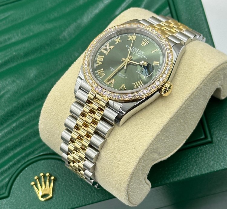 Rolex Datejust 36 126283rbr Green Roman Dial Diamond Bezel Jubilee