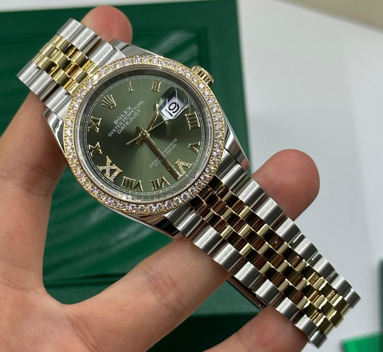 Rolex Datejust 36 126283rbr Green Roman Dial Diamond Bezel Jubilee