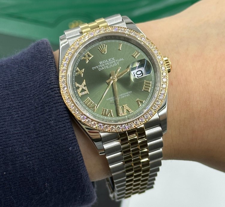 Rolex Datejust 36 126283rbr Green Roman Dial Diamond Bezel Jubilee