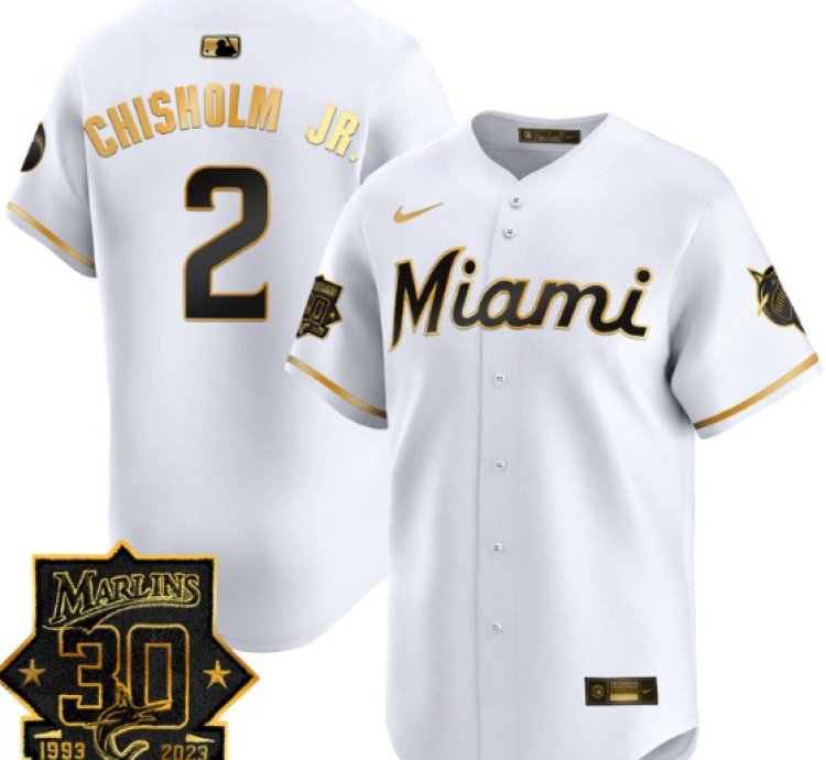 Jazz Chisholm Jr Jersey 2 Miami Marlins 30 Seasons Anniversary Patch Limited Stitched White Gold