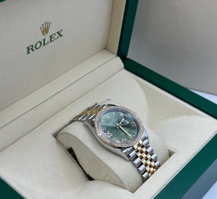 Rolex Datejust 36 126283rbr Green Roman Dial Diamond Bezel Jubilee