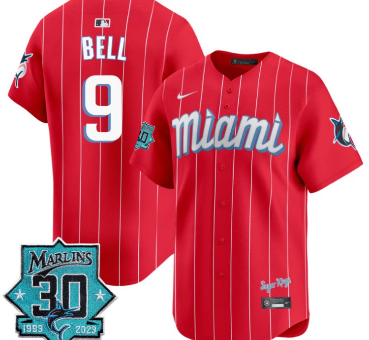 Josh Bell Jersey 9 Miami Marlins 30 Seasons Anniversary Patch Limited Stitched City Connect