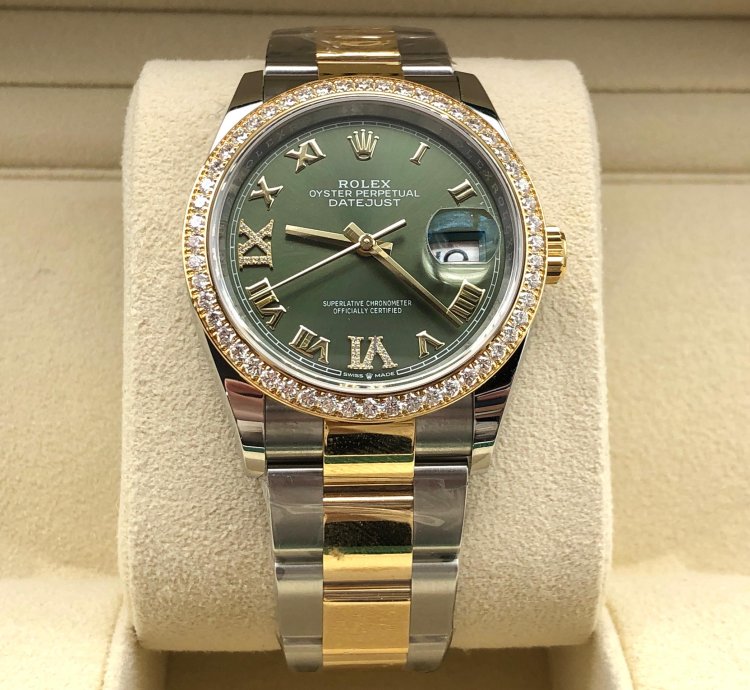 Rolex Datejust 36 126283rbr Green Roman Dial Diamond Bezel Oyster