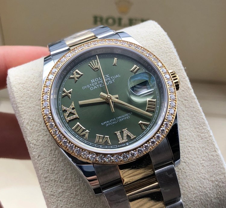 Rolex Datejust 36 126283rbr Green Roman Dial Diamond Bezel Oyster