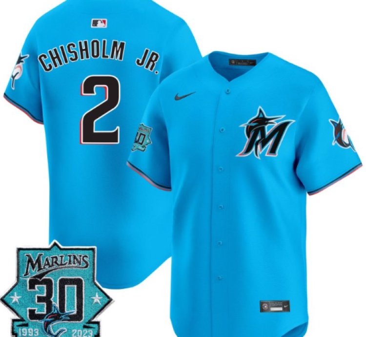 Jazz Chisholm Jr Jersey 2 Miami Marlins 30 Seasons Anniversary Patch Limited Stitched Blue