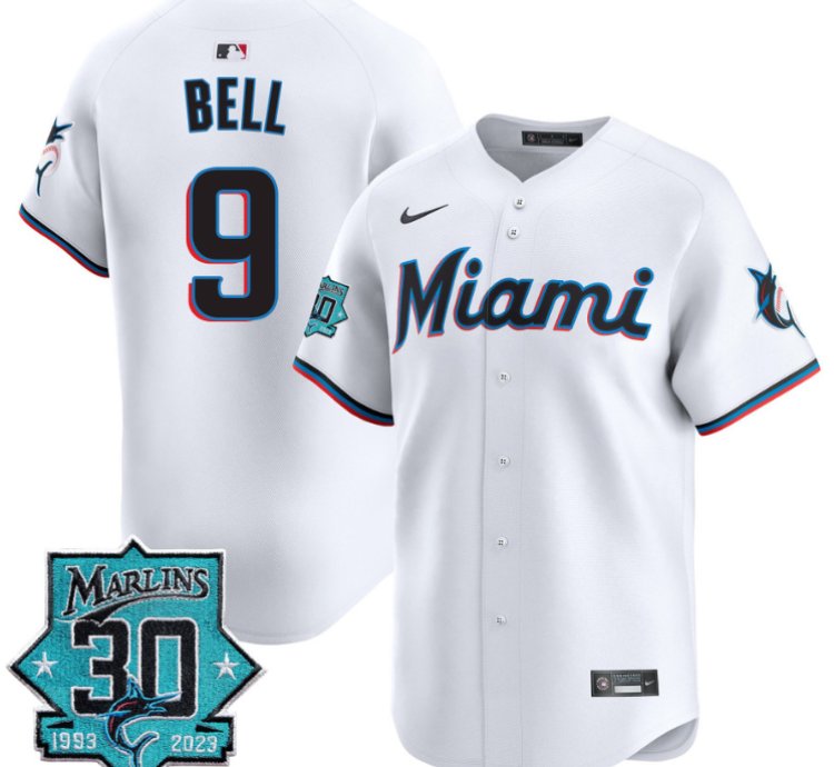 Josh Bell Jersey 9 Miami Marlins 30 Seasons Anniversary Patch Limited Stitched White