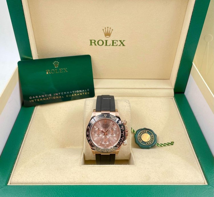 Rolex Daytona 116515ln Rose Gold Oysterflex Sundust Baguette Dial Unworn 2023