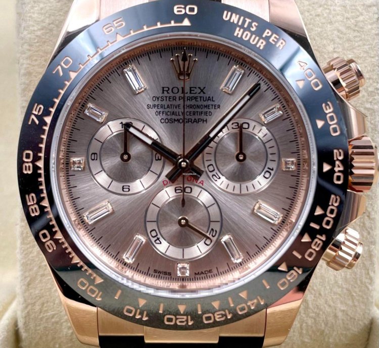 Rolex Daytona 116515ln Rose Gold Oysterflex Sundust Baguette Dial Unworn 2023