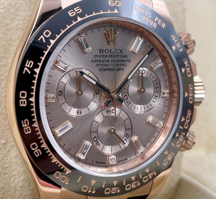 Rolex Daytona 116515ln Rose Gold Oysterflex Sundust Baguette Dial Unworn 2023