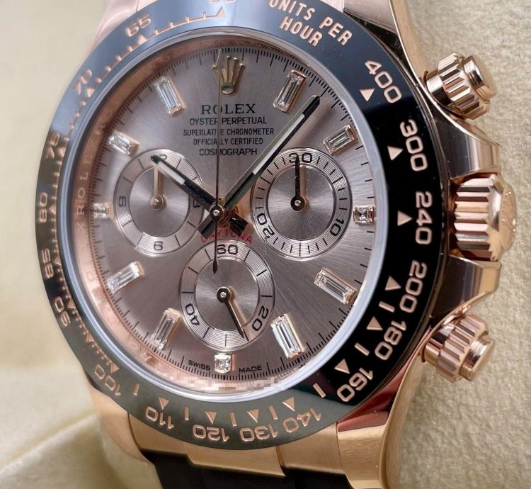 Rolex Daytona 116515ln Rose Gold Oysterflex Sundust Baguette Dial Unworn 2023
