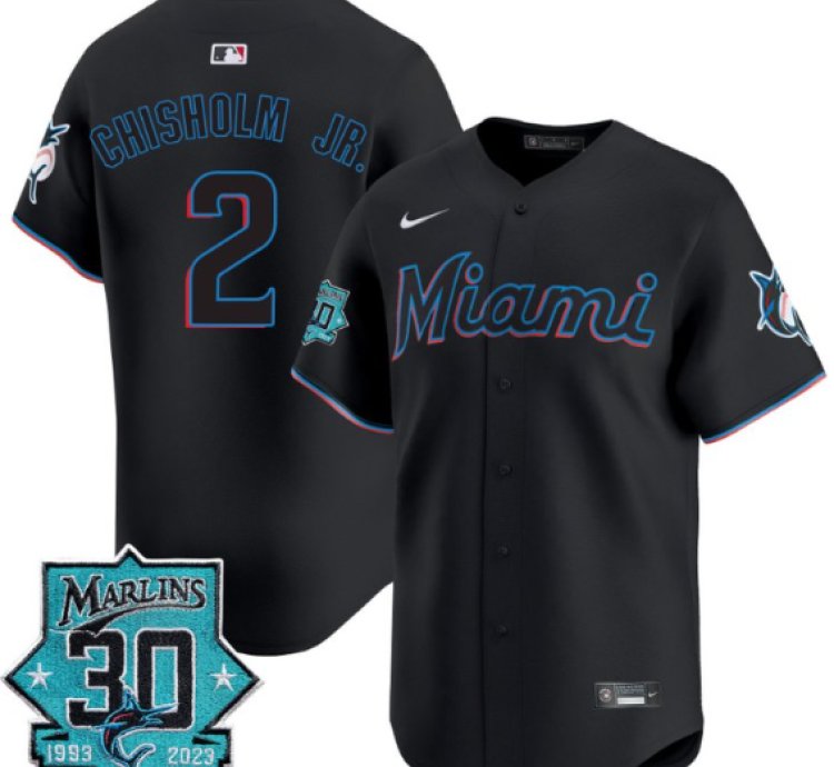 Jazz Chisholm Jr Jersey 2 Miami Marlins 30 Seasons Anniversary Patch Limited Stitched Black