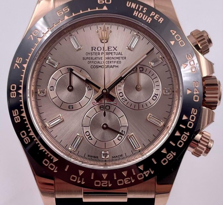 Rolex Daytona 116515ln Rose Gold Oysterflex Sundust Baguette Dial Unworn 2023