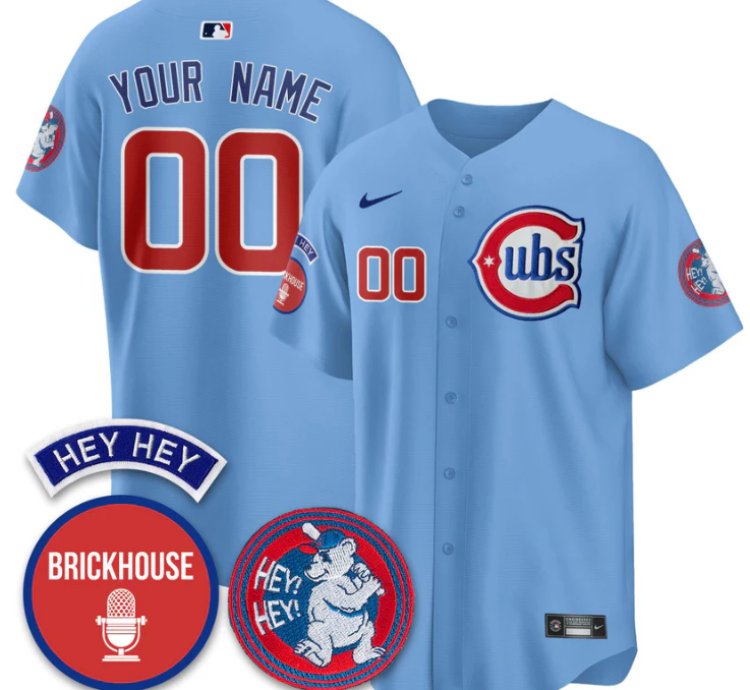 Custom Chicago Cubs Jersey Jack Brickhouse Hey Hey Patch Limited Stitched Light Blue