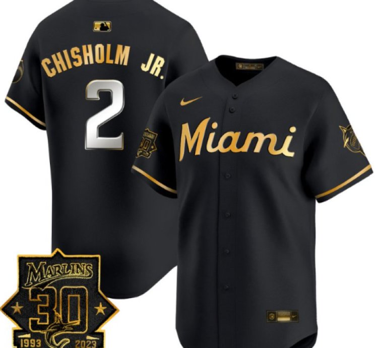 Jazz Chisholm Jr Jersey 2 Miami Marlins 30 Seasons Anniversary Patch Limited Stitched Black Gold