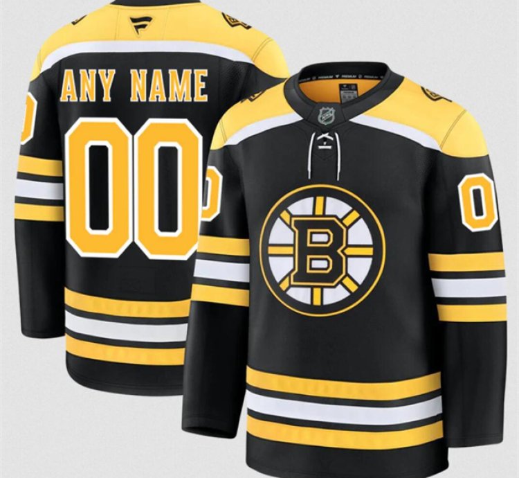 Mens Custom Boston Bruins Jersey Name Number 2025 Home Black Stitched