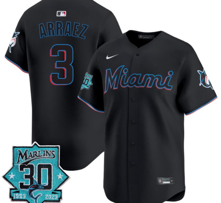 Luis Arraez Jersey 3 Miami Marlins 30 Seasons Anniversary Patch Limited Stitched Black