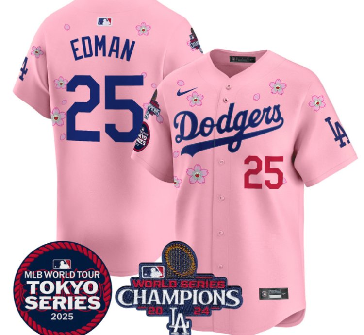Tommy Edman Jersey 25 Dodgers Tokyo Series 2025 World Series Champions Patch Cherry Blossom