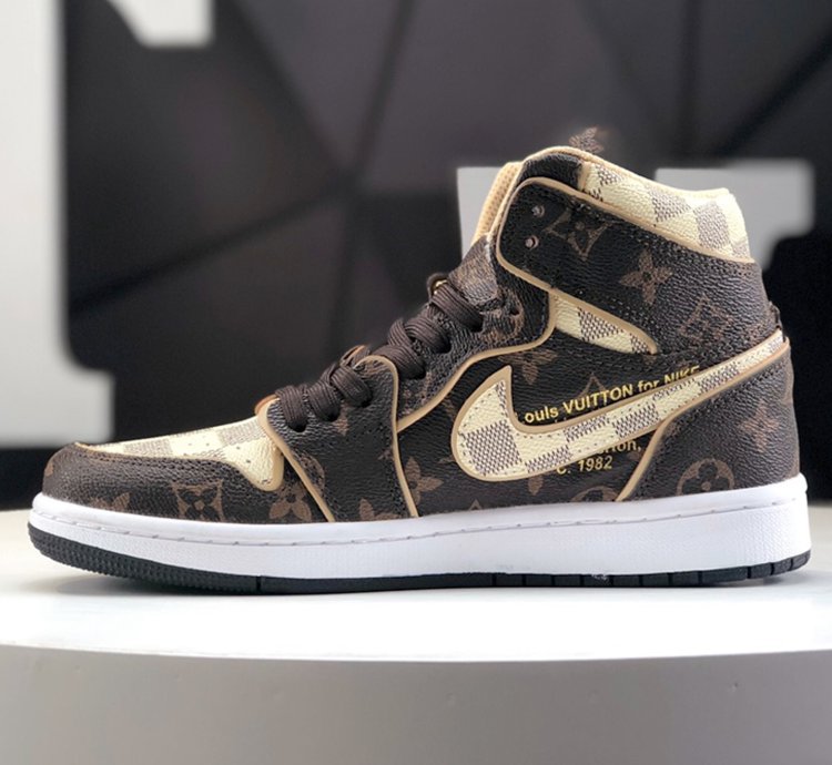 Louis Vuitton x Air Jordan 1 High Lv Damier Azur Monogram Brown